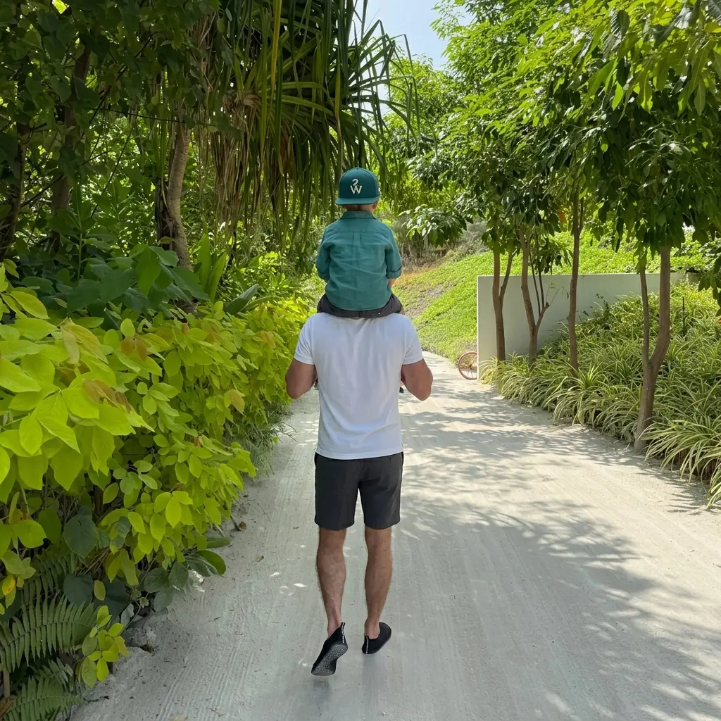 Dad and son walking